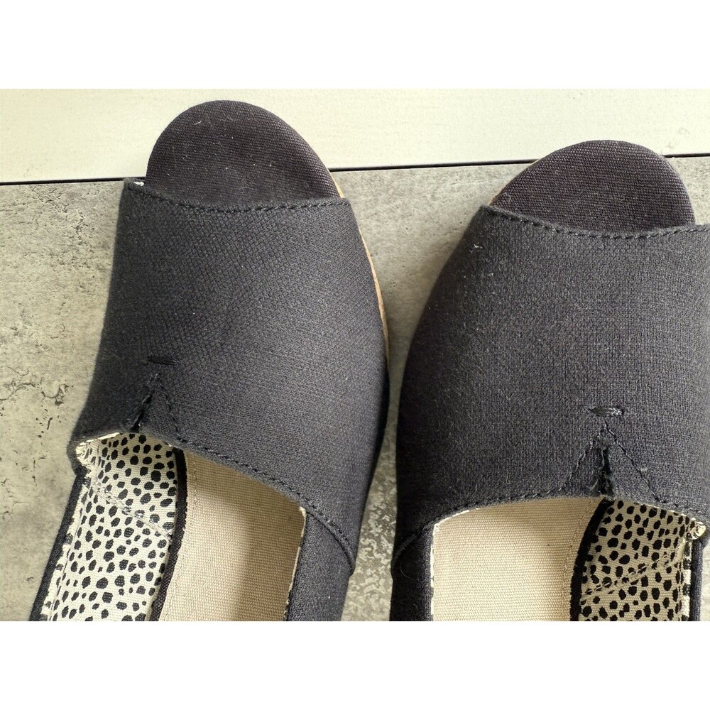 TOMS Women Black Cotton Peep-Toe Platform Cork Wedge  Heel US 8 M - Picture 4 of 11